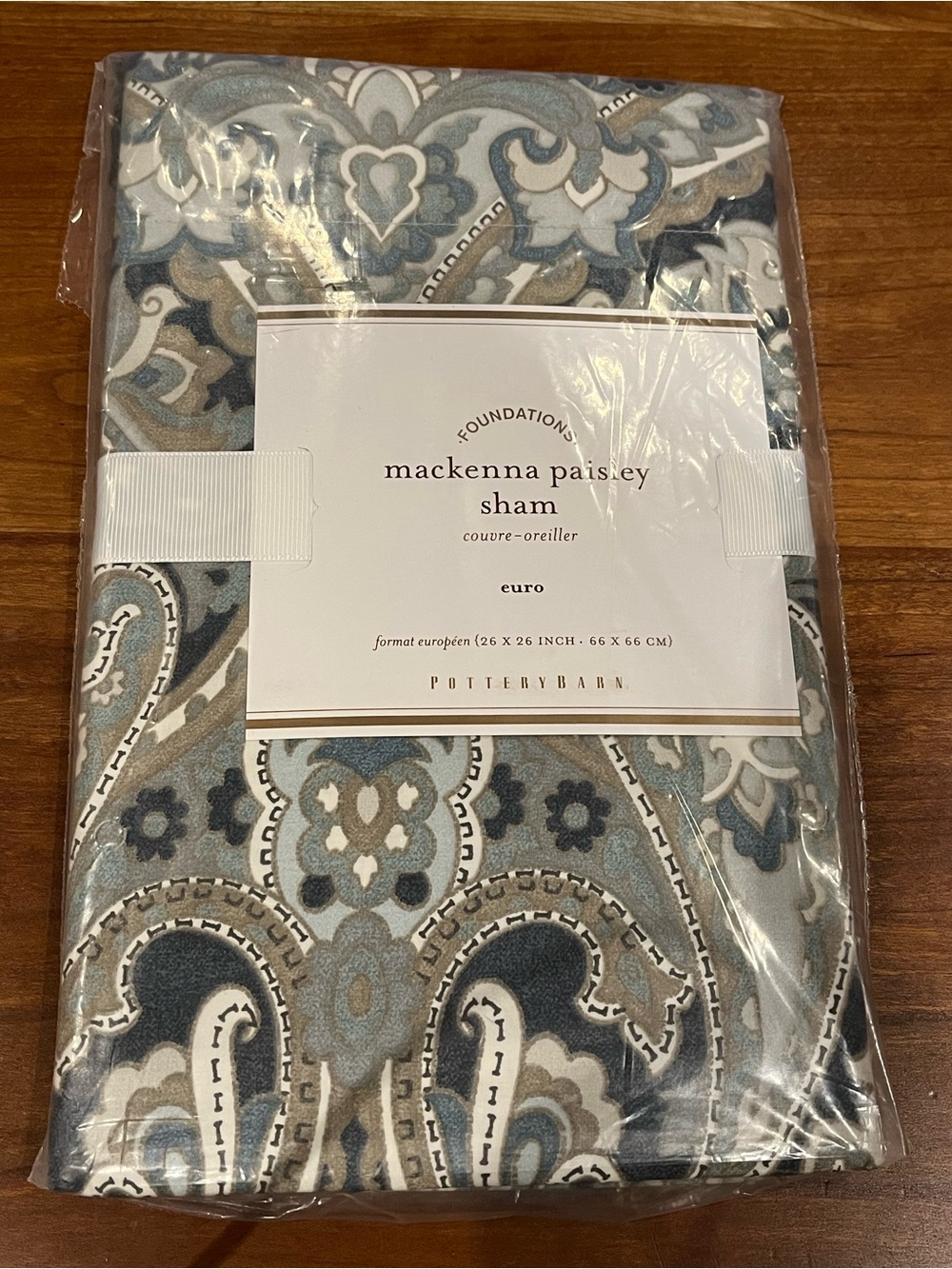 Pottery Barn Mackenna Paisley Euro Sham - Blue & Taupe - NWT